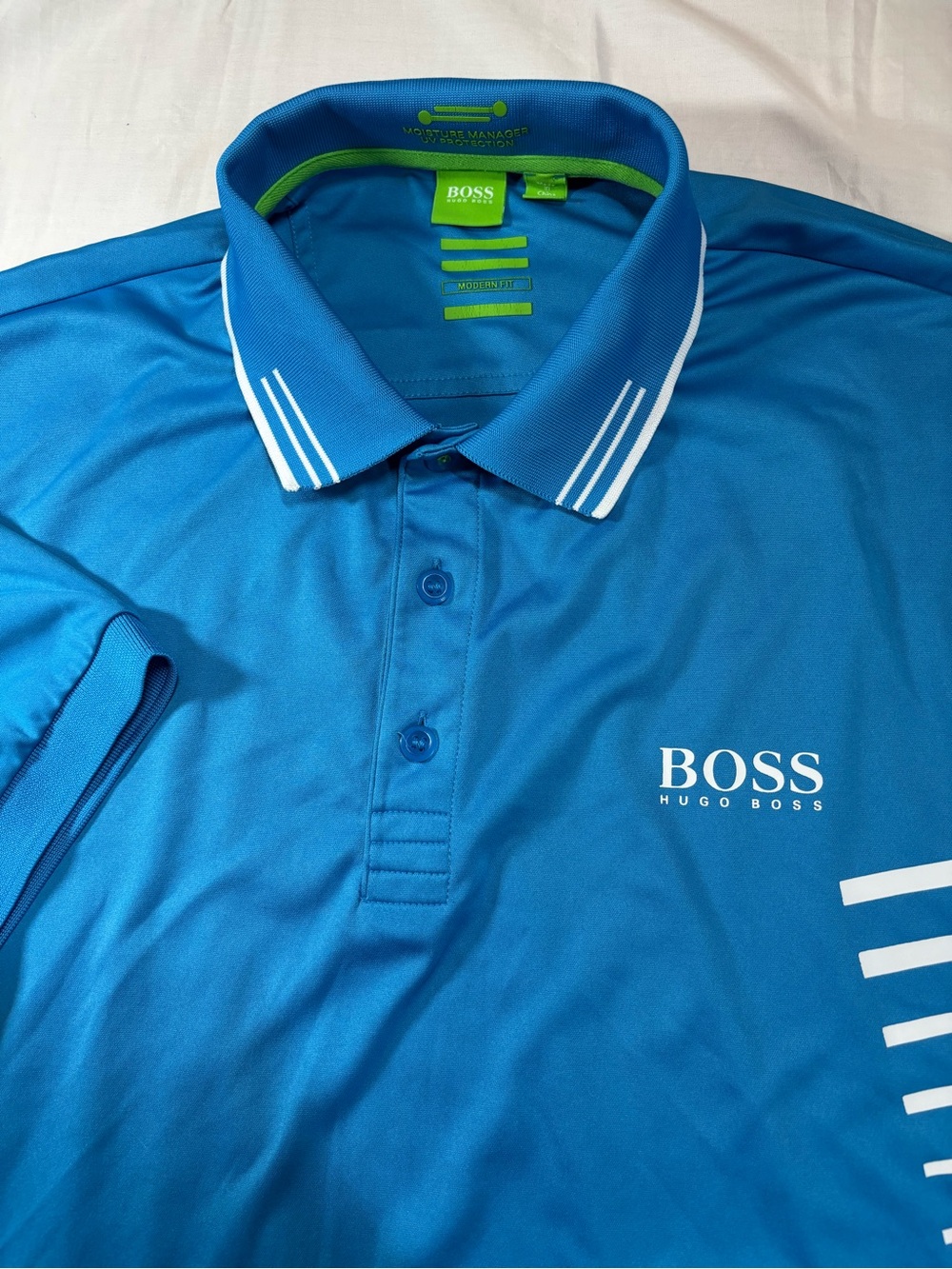 Hugo Boss Men's Bright Blue Polo with White Stripe Accents xxl